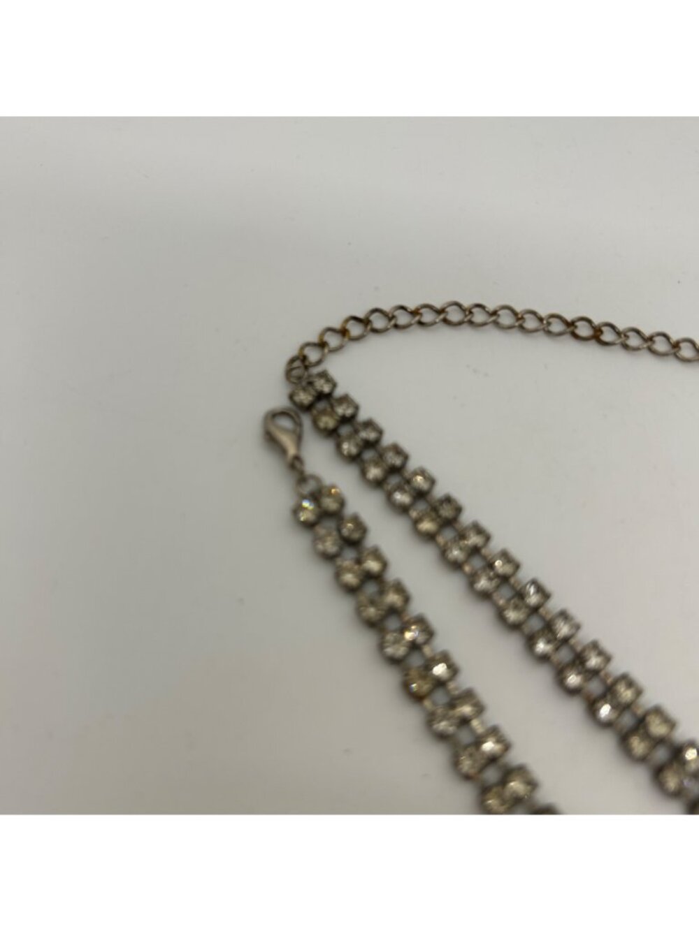 Vintage Double Strand Rhinestone Choker Necklace Silver Tone Crystal Bridal Prom - Picture 6 of 15